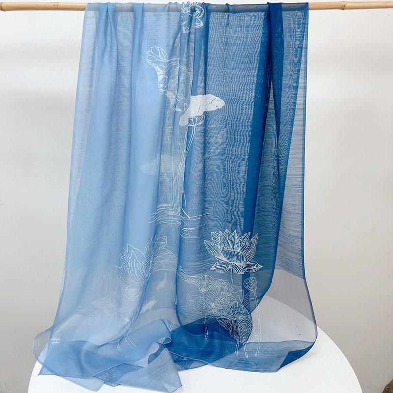 Spring And Autumn Retro Silk Wool Scarf Blue Gradual Change Imitation Blue Dye Batik Ethnic Style Shawl Warm Silk Scarf Women