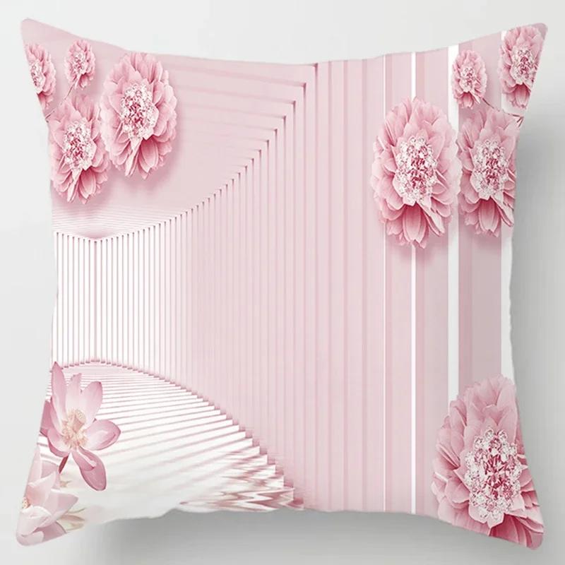 Square Pillow Case, D Printing Flower, Elegant and Fresh, Home Decoration, Living Room Sofa Cushion Cover, Pillow Case