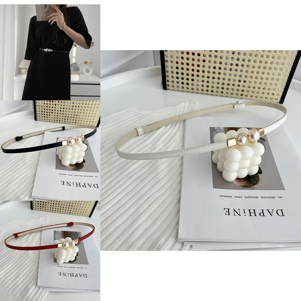 Stunning Matte Black Women's Belt With Elegant Pearl Buckle Perfect For Summer Outfits