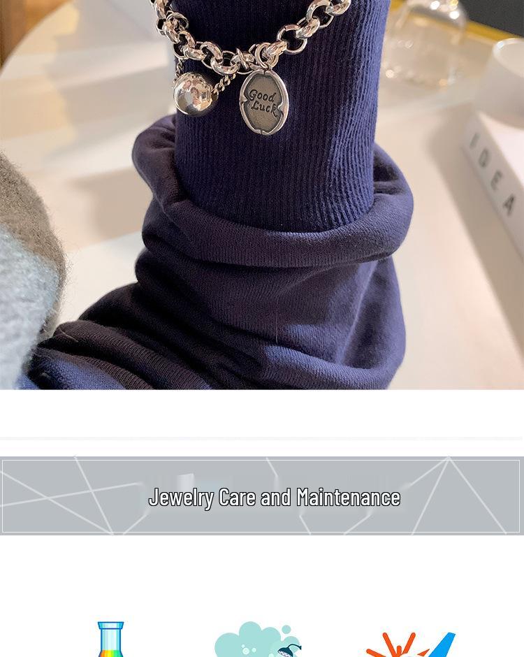 Retro Koreansk Stil Lyckobringande Tag-armband med Rund Kul-accent - Dam Hip-Hop Likgiltig Stil Klubb Mode Hand smycke