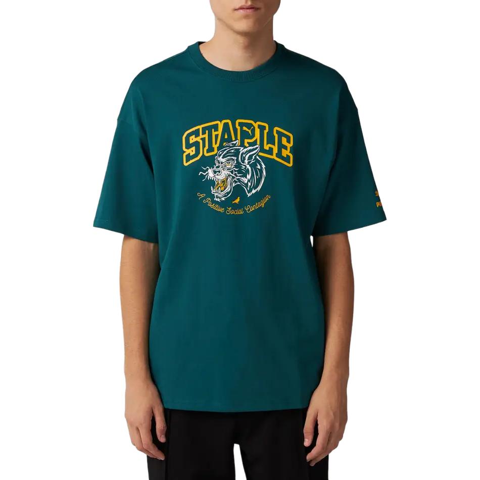 Puma X Staple SS23 Logo Print Rundhals T-Shirt Herren Oberteile Weihnachts-Grün 622201-43
