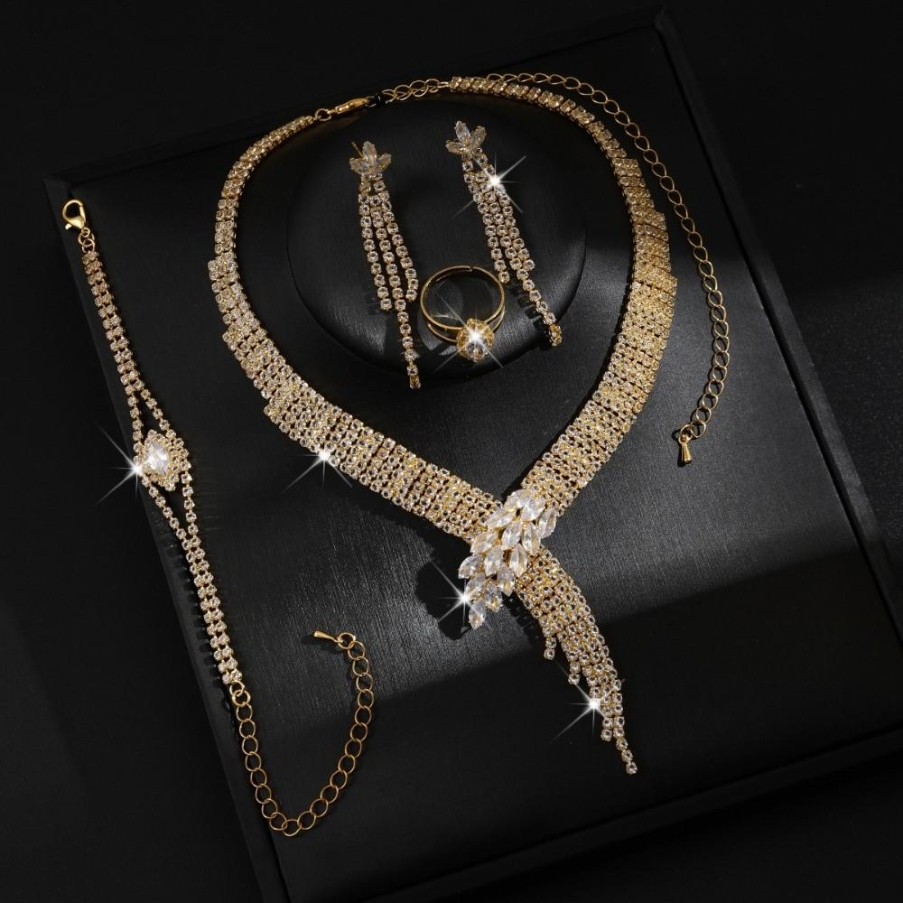 Elegant Necklace Earrings Bracelet Set Sparkling Crystal Wedding Ornaments Festival
