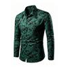 Men's Retro Plant Leaf Printed Long Sleeved Shirt with Slim Fit Collar Trend Shirt, Daily Party Casual Men's Top