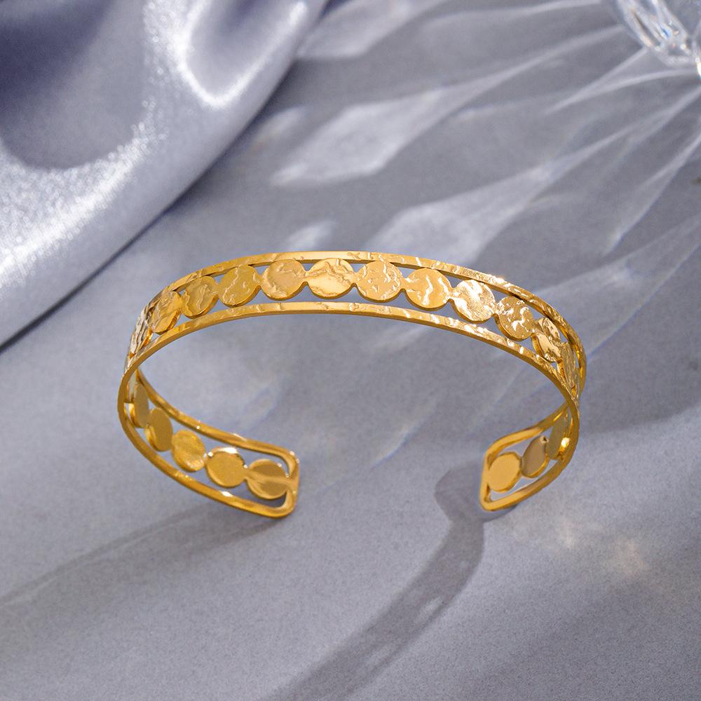 Three Layer C Shape Open Bracelet With 14K Gold Disc Accents Titanium Steel Bangle Fashion Ins Jewelry