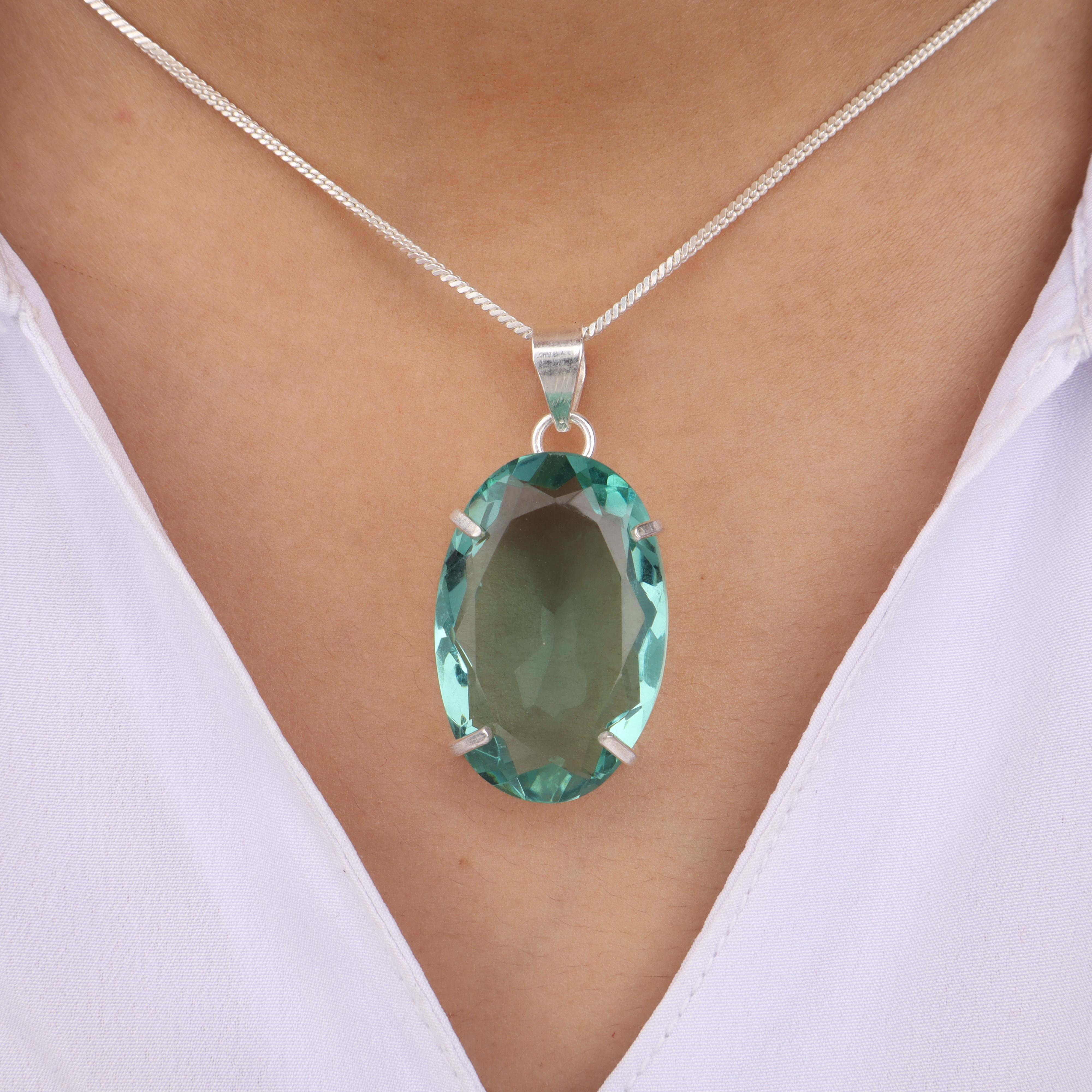 

Green Apatite Gemstone Silver Pendant, 925 Sterling Silver Handmade Pendant, Silver Jewelry For Mother/Wife PP-64-2