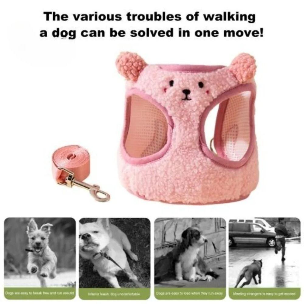 Adjustable Vest Pet Harness Leash Lamb Velvet Dog Walking Rope Pet Chest Strap Set  Medium Puppy