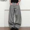Men Zip-up Waist Plaid Print Casual Long Straight Pants Bottoming