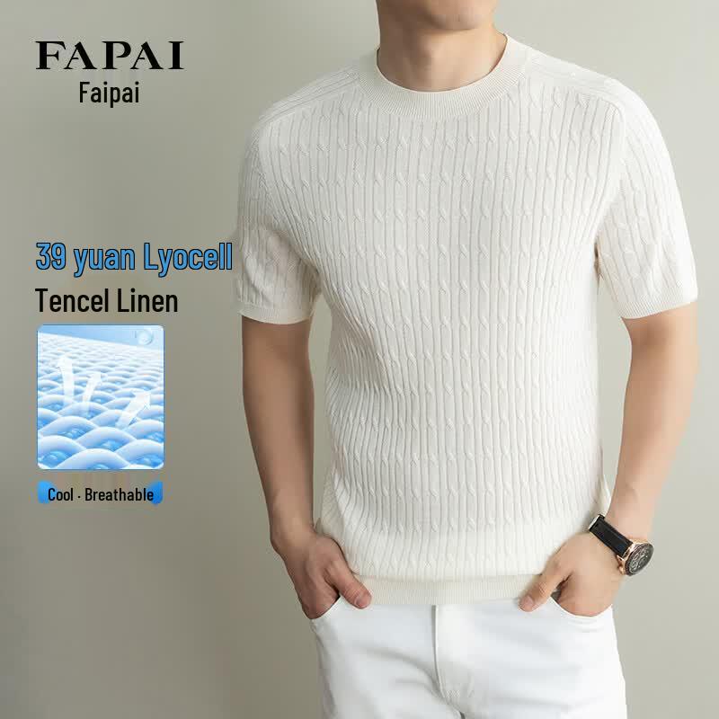 FAPAI Men s Summer Tencel Linen Blend Short Sleeve T-Shirt EU 42