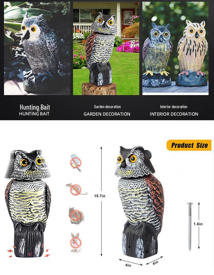Cross-Border Owl: Outdoor Bird-Scaring, Rodent-Repelling Resin Ornament with Head Movement