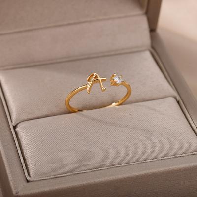 Personalisierter Initialbuchstabenring Vergoldeter Alphabetring Unisex Minimalistischer Schmuck Leicht Stapelbar Verstellbare Größe A-Z
