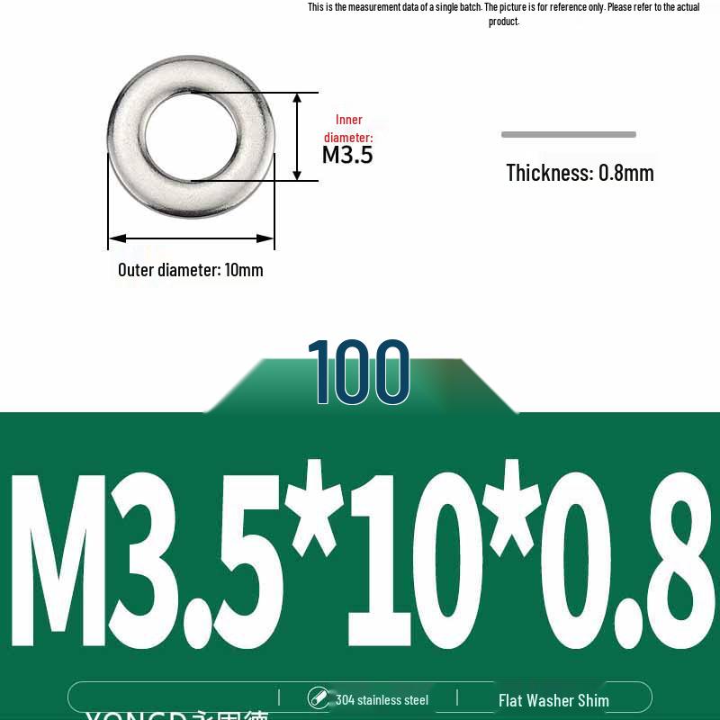 304 Stainless Steel Thickened Flat Washer / Ultra-thin Metal Gasket, Sizes M1.6-M10