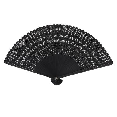 [LIOOBO] Bamboo Folding Fan for Women, Silk Material, Black, Compact, Portable, Summer Heat Relief, Japanese Style Accessory, Fashion Fan, 31.8cm
