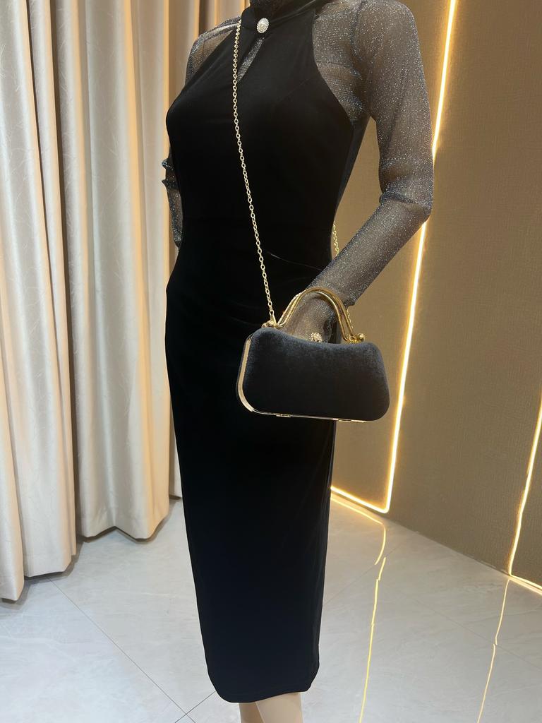 Black Elegant Lady Handbag Velvet Small Square Bag Banquet Party Wedding Evening Bags Trend Fashion Women Top-Handle Bags Clutch