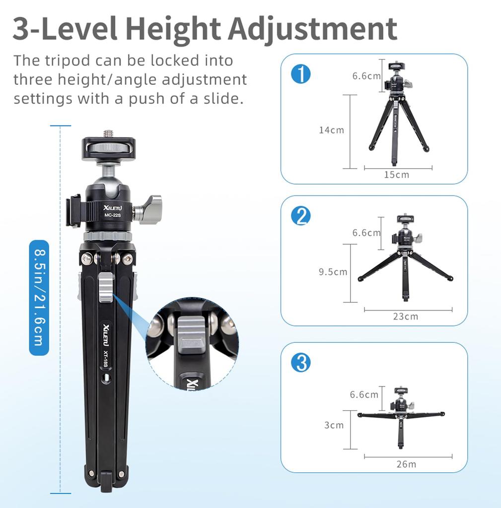 XILETU Mini-Stativ, Metall-Smartphone-Stativ mit Cold Shoe Schwenkneiger, Kamerastativ, Desktop-Selfie-Stativ (XT18SMC22S)