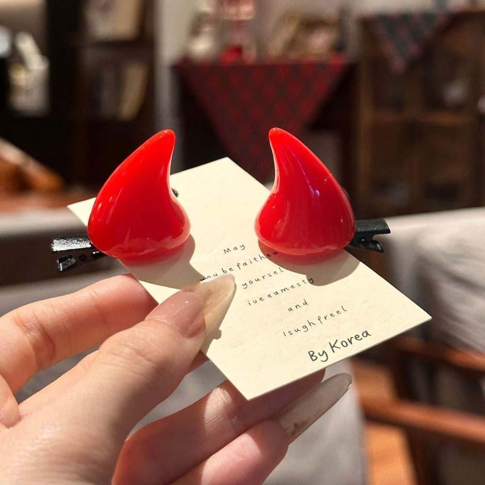 Glossy Demon Horn Barrettes Miniature Ox Horn Hair Clips Devil Horn Hairpins Goth Girls красный