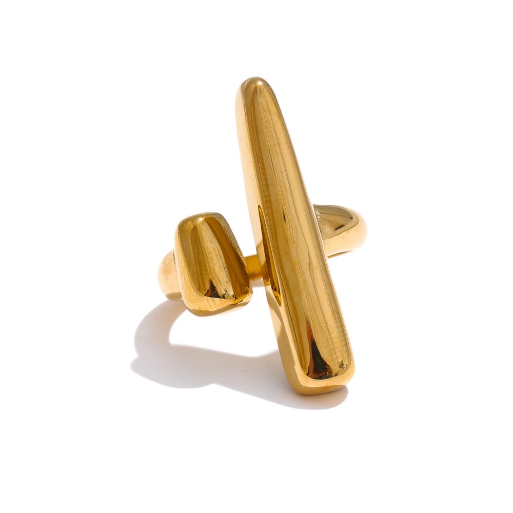 Yhpup Distinctive Adjustable Stainless Steel Geometric Chic Ring Gold Color Platinum PVD Plated Charm Finger Jewelry Gift