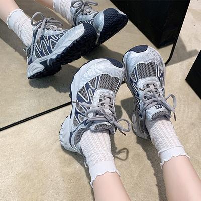 Thick-soled Contrasting Color Splicing Shoes Women's New Mesh Breathable and Comfortable Small Casual Sports Shoes