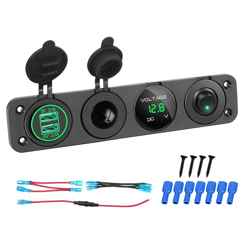 

4 в 1 морская панель переключателей 12 В двойная USB-розетка для зарядного устройства розетка со светодиодом Гнездо вольтметра кнопка включения выключения переключатель зелёный