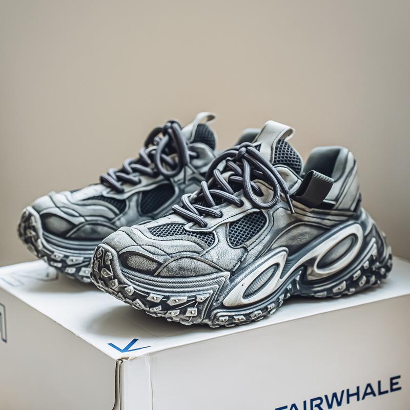 

Men s shoes 2025 summer new Hong Kong style mesh breathable casual dad shoes Korean version platform fashion student sports shoes 46