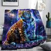 1PC Custom Name Galactic Leopard Majesty Patterned Flannel Blanket Suitable For All Seasons for Home Decor Warmth and Comfort Gifts Holiday Present_lx