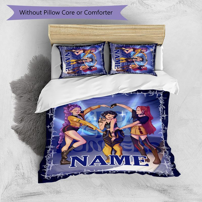 3pcs KPop Demon Hunters6 Cover Set - Personalized Name, HD Printed Bedding with 1 Cover and 2 Pillowcases - Perfect for Home Decor, Easy Care