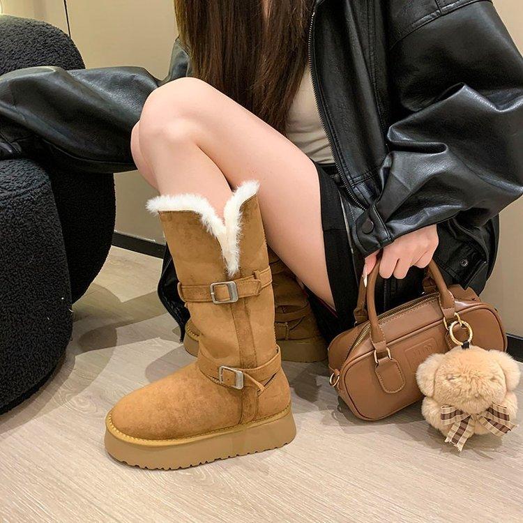 Snow Mountain Heater~ Leather Warm Two Wear Thick-soled Medium-high Snow Boots Women's New Plush Cotton Shoes In Winter