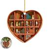 Heart Shaped Christmas Ornament Acrylic Bookshelf Xmas Tree Hanging Decorations 2D Flat Printed Book Gifts for Book Lovers