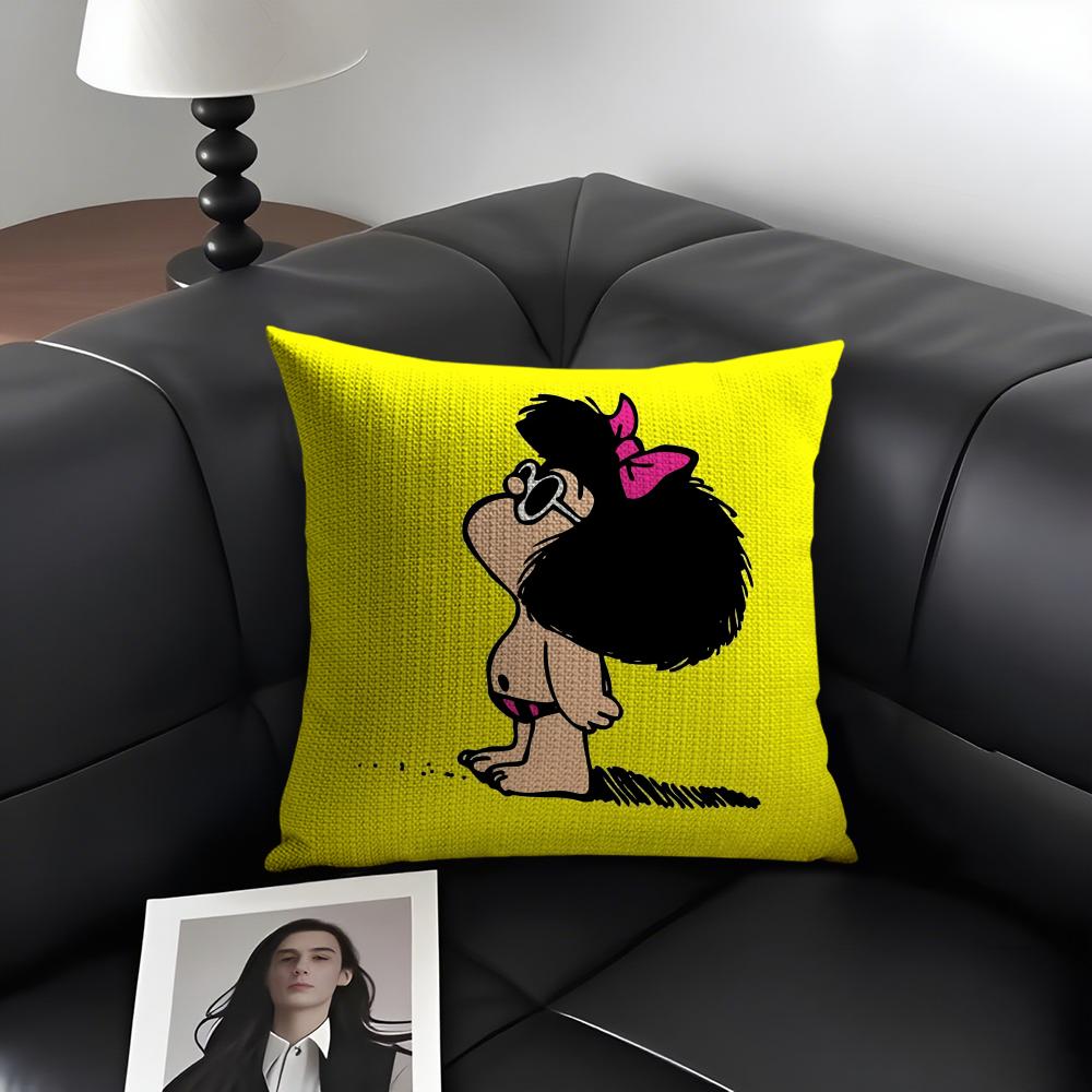 

MMafalda World Cute Cushion Cover Natural Linen Organic Fabric DoubleSided Printing Sofa Home Decor Gift Pillow Case 30x30cm