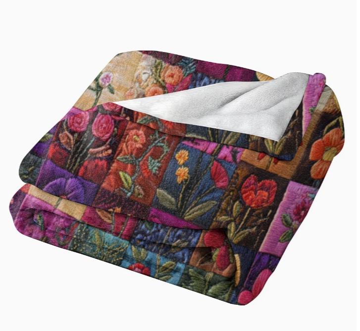 Retro Patchwork Pattern Theme Blanket, Best Halloween Gift Thanksgiving Birthday Gift All Holiday Gifts Flannel Printed Blanket