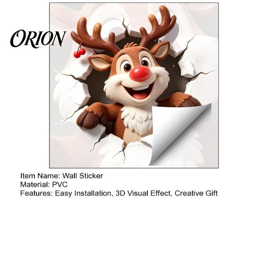 DIY Christmas Wall Scene Reindeer Decal, 3D Hole Illusion Red Nose Rudolph Sticker, Elk Window Clings Peel And Stick Waterproof PVC Decor for