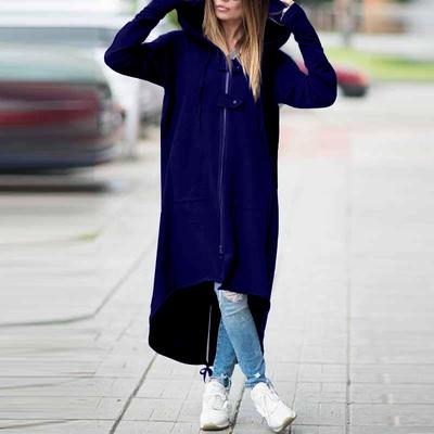 Women Fashion Hooded Jacket Long Sleeve Long Solid Coat With Pocket