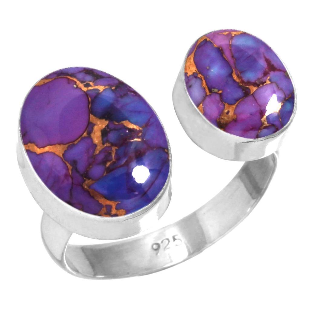 925 Sterling Silver Ring Women Gemstone Handmade Jewelry Anniversary Gift Blue Green Purple Copper Turquoise Pearl Lapis Mother Of Pearl Solitaire