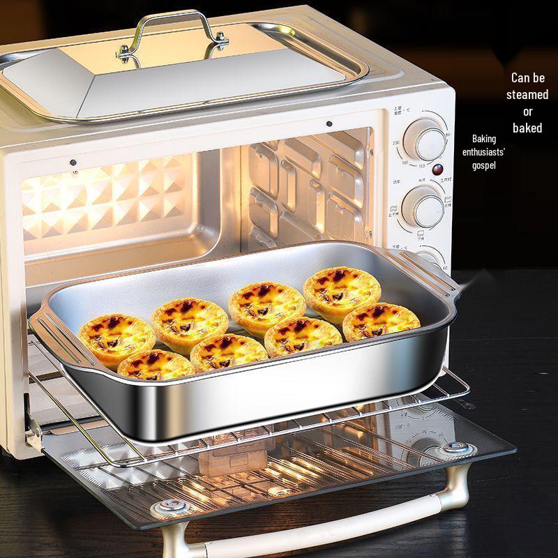 Stainless Steel Grilled Fish & Crayfish Pan | Rectangular Tray | Induction Compatible | Deep Dish BBQ Pan | Flat Bottom