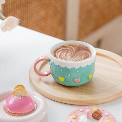 Cartoon Ice Cream Ceramic Mug with Cover Creative Cute Cake Embossed Pattern Water Tea Cup Household Breakfast Milk Coffee Cups