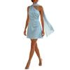 Damen One-Shoulder Satin Midi-Kleid Neckholder Krawatte Seitenschlitz Party Abendkleid