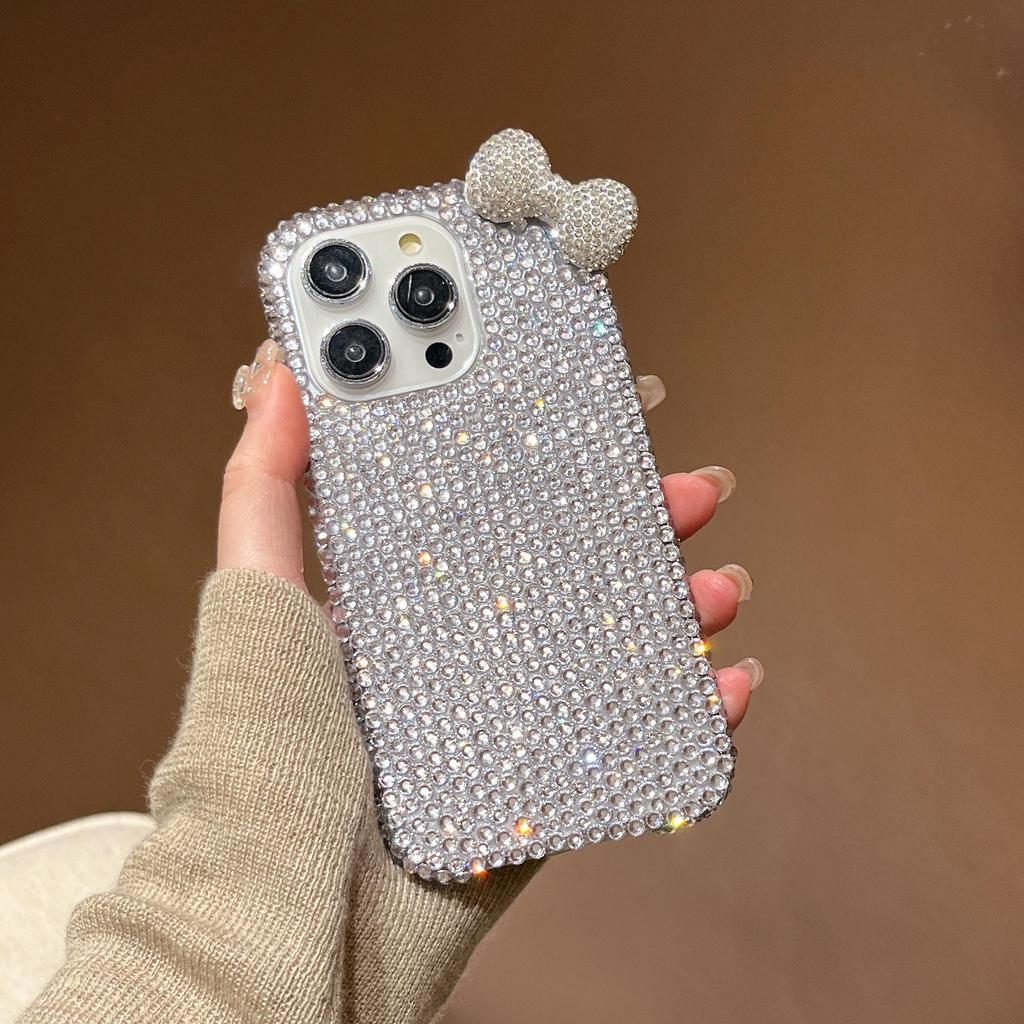 Luxury Drop-Proof Diamond Bow Case for iPhone 16 Pro Max, fits Apple 17