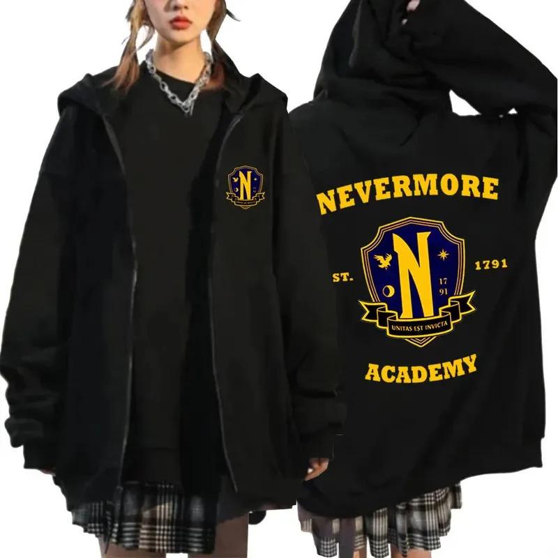 Hanorac cu fermoar Nevermore Academy Wednesday Addams Hanorace casual Top hanorac de damă Paltoane de primăvară-toamnă