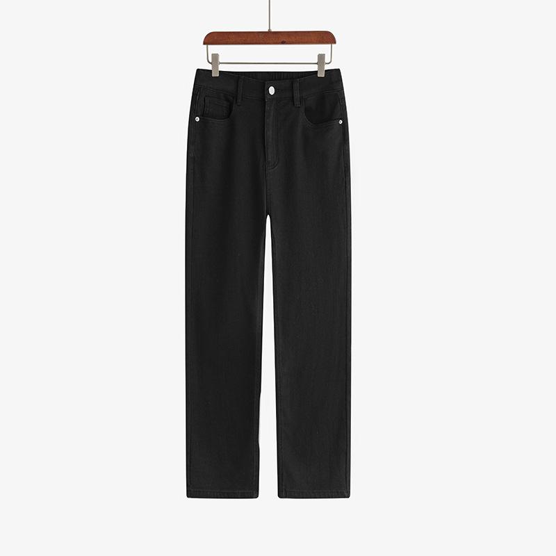 

Большие размеры женские повседневные прямые брюки-трубы с эластичной талией на всю осень 3XL чёрный