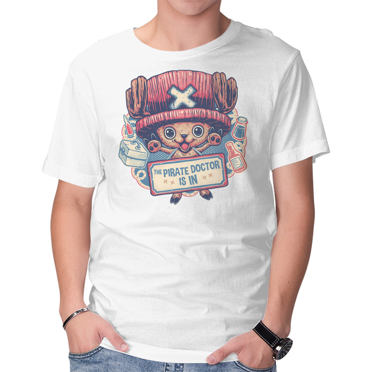 Unisex Crew Neck T-Shirt The Pirate Doctor Is In Graphic Short Sleeve Casual Tee XS
