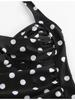 Charming Polka Dot Halter Pleated Slim Waist Bikini Swimsuit With Boyshorts For Beach Vacation
