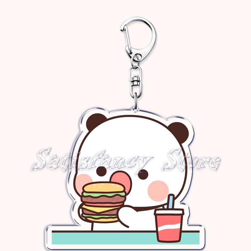 Bubu Dudu Cartoon White and Grey Couple Bears Keychains Ring for Accessories Bag Pendant Key Chain Jewelry Fans Lovers Gifts