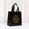 Black Gold Christmas Nonwoven Gift Bag With Foil Stamp Lightweight Holiday Tote Candy Toys Presents