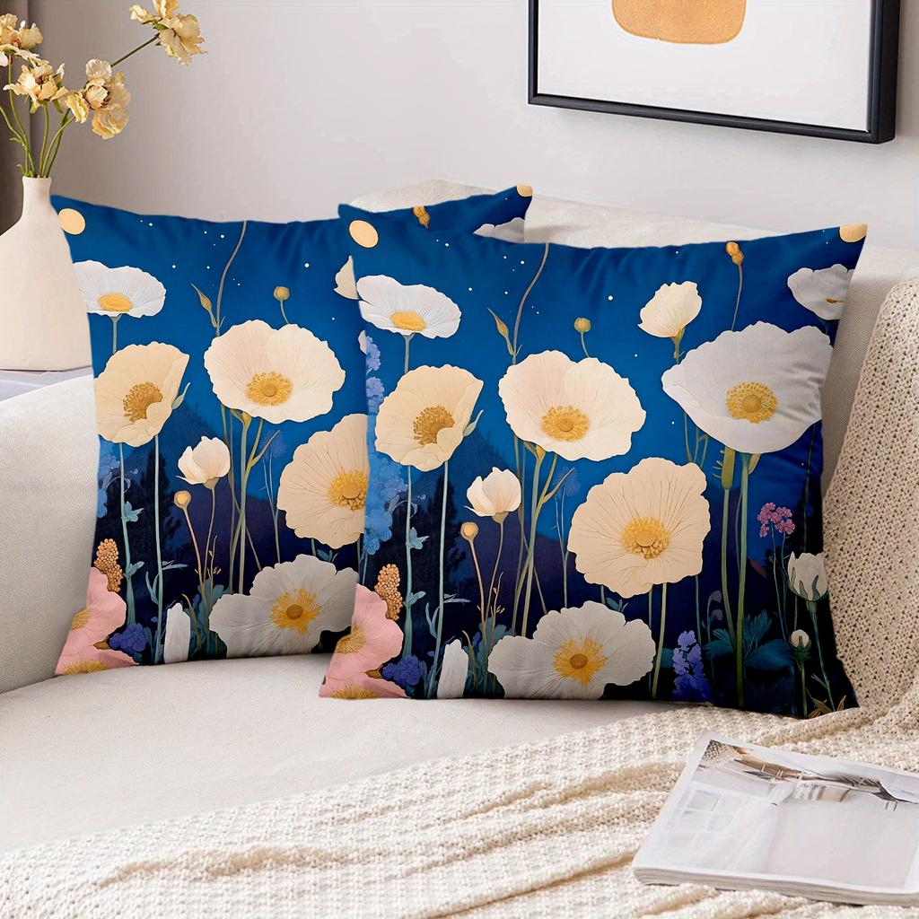 Pieces Night Poppy Floral Throw Pillow Covers Polyester Sofa Decorative Cushion Cov Headboard Pillow (Without Pillow Core