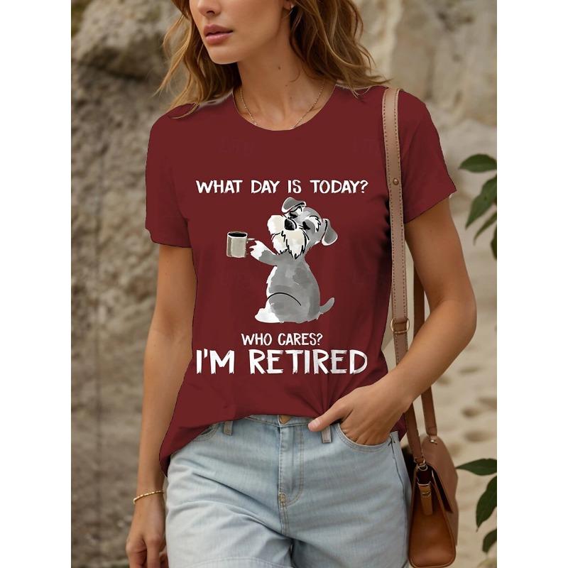 Women's T-sleeve funny retired animal letter pattern printing fashion casual round neck short-sleeved women's clothing