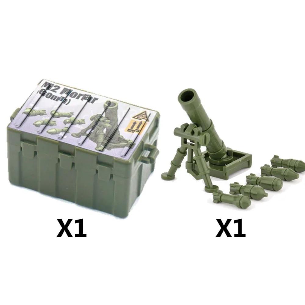 WW2 Military MOC Building Block Soldier Printed Weapon Case Rack Drone Bomb Disposal Mortar Gatling Maxine Gun DIY Toy Gift K046