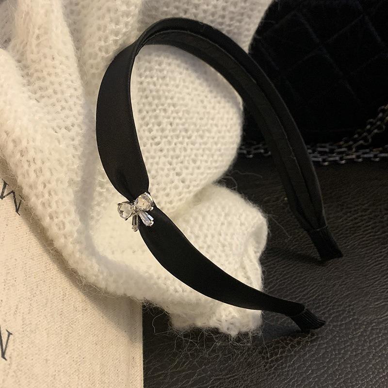2pcs Rhinestone Bow Satin Premium Headband Textured Headband Simple Versatile Hairhoop Hair Accessories