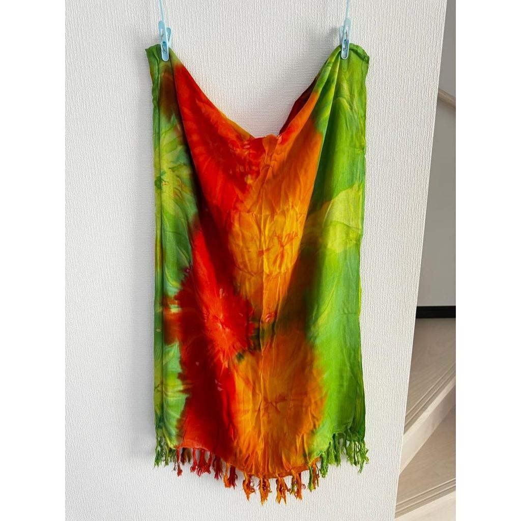 Used Tie-dye scarf shawl, multicolor with fringe