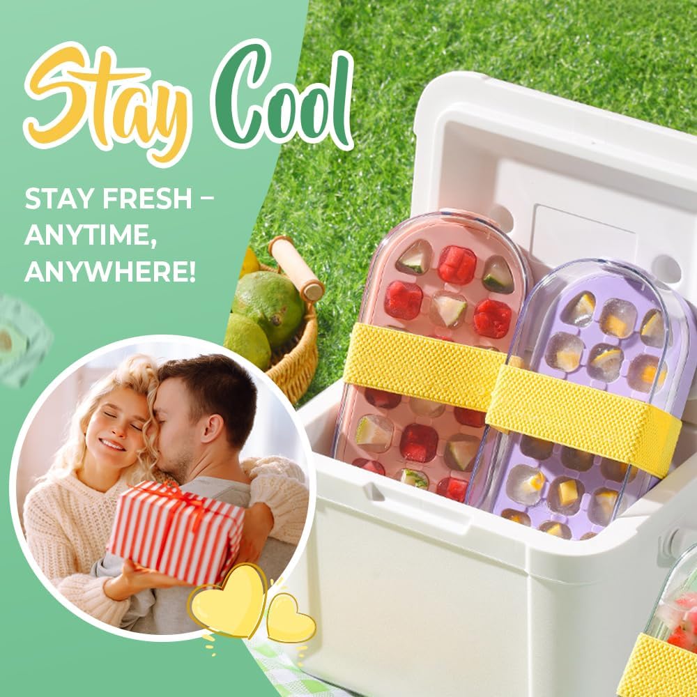 Ice Cube Molds & Trays, 2026 New 2-in-1 Ice Cube Bottle with Straw, Easy Press Ice Tray Water Bottle, Leak Proof Lid, Vertical Ice Maker