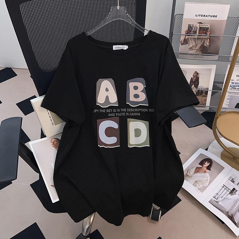 Women's Plus Size Slimming Loose Short-Sleeve Mid-Length Round Neck T-Shirt (200/300/350 jin)