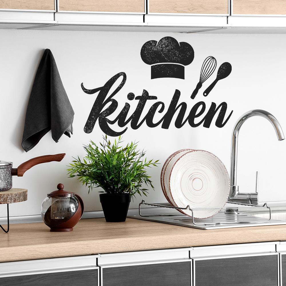 Personalized and Simple Chef's Hat Kitchenware and English Word Kitchen Home Decoration and Beautification Stickers